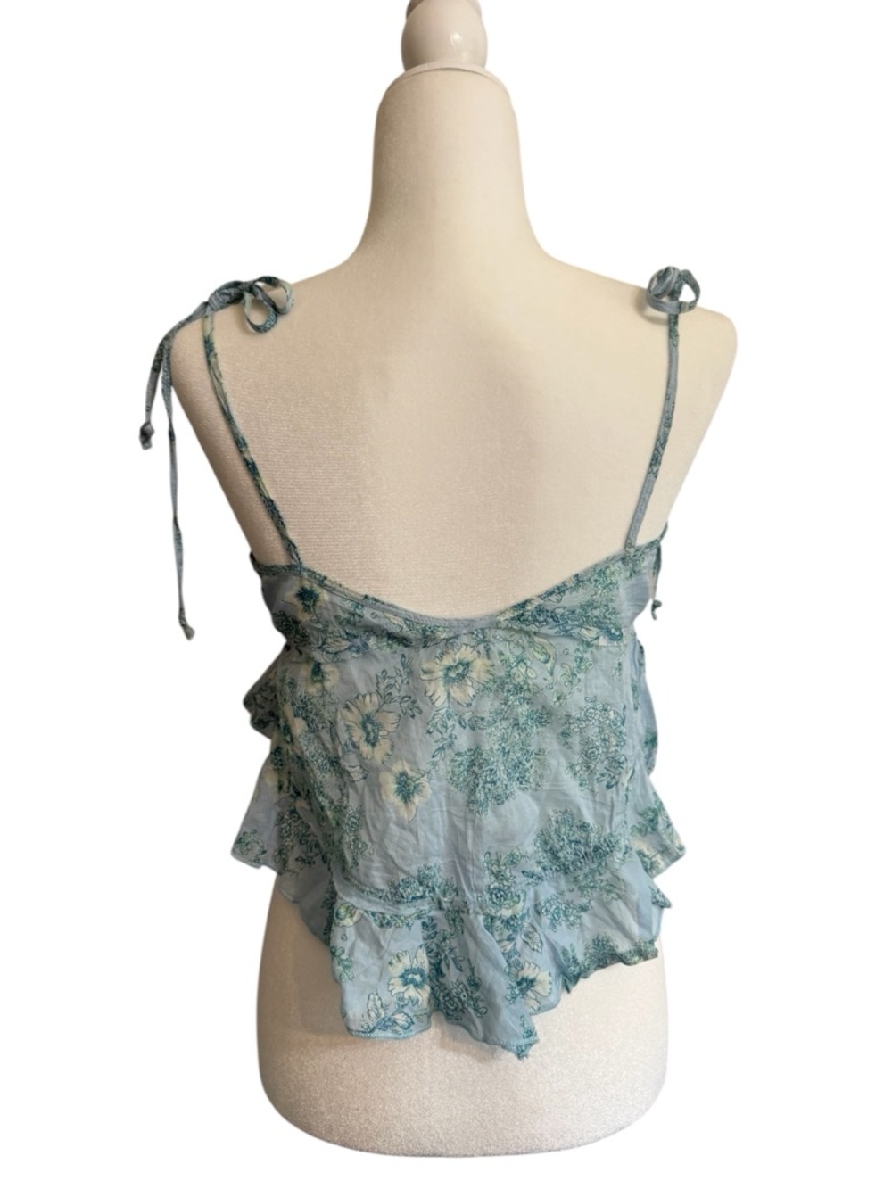 Intimately Free People Blue Floral Lace Trim Cami Tie Strap Boho Crop Tank Top L - Picture 2 of 7